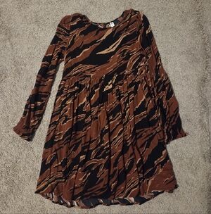 BP Brown and Black Patterned Long Sleeve Dress
